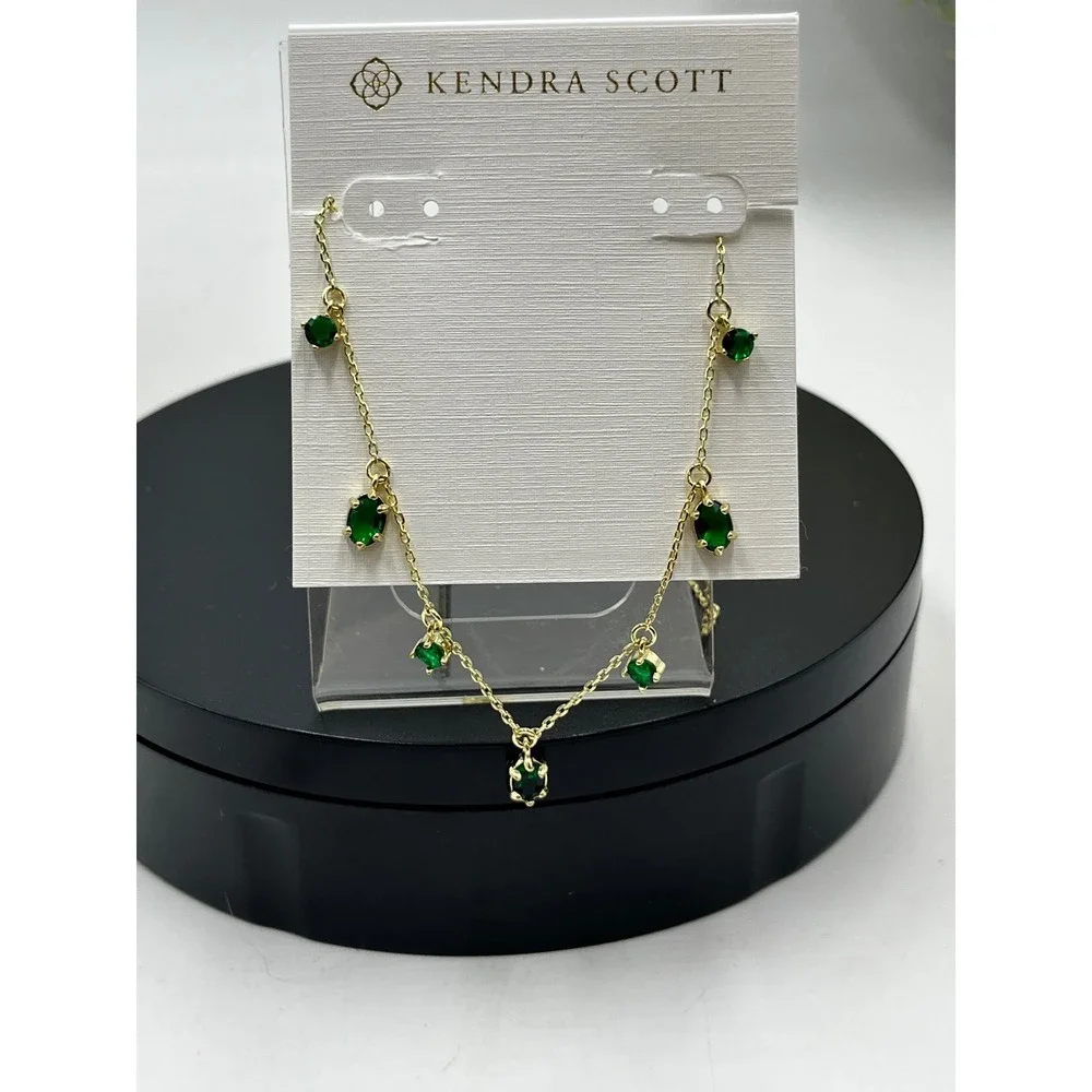Kendra Scott Cailin Green Crystal May Delicate Strand Gol Plated Necklace